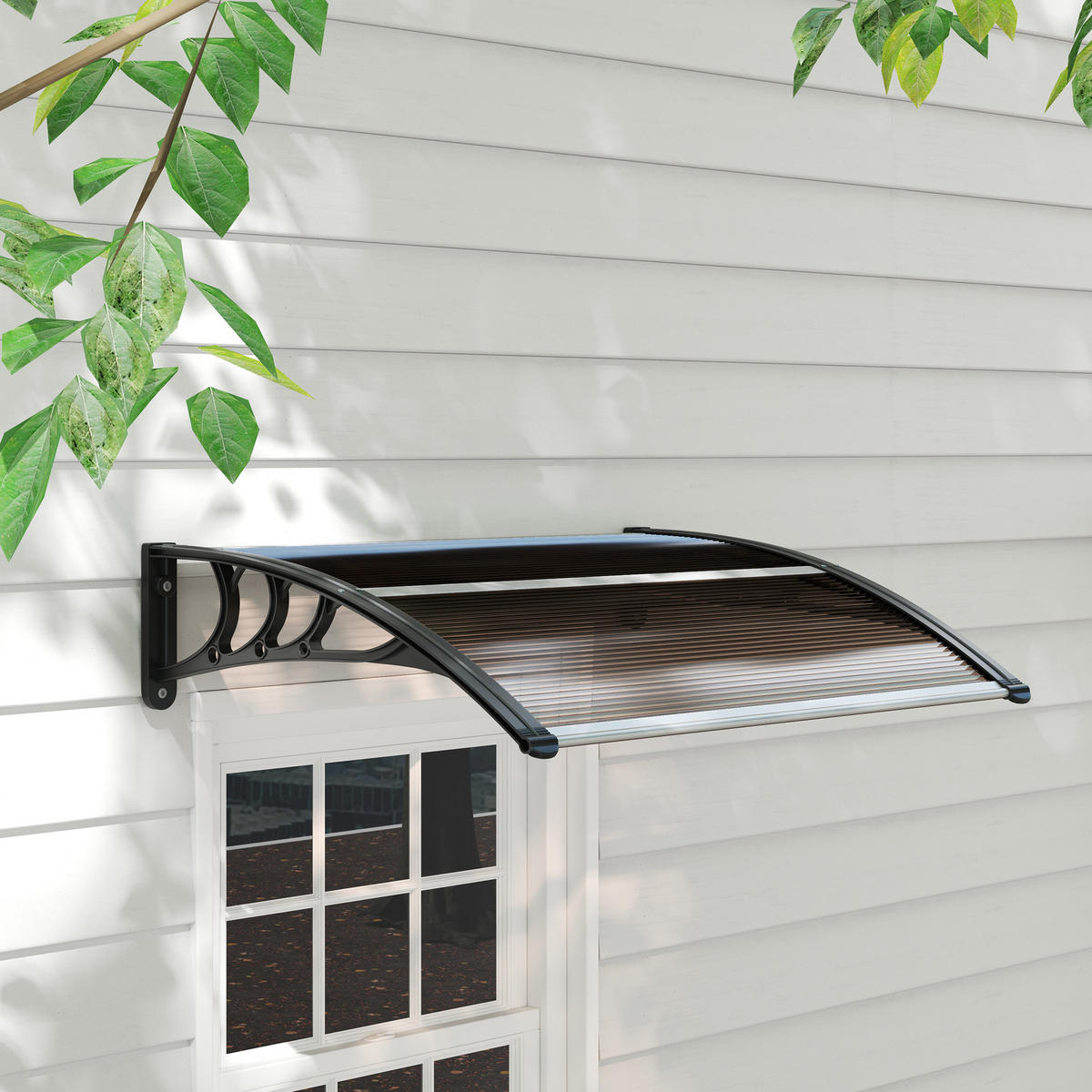 VORDACH DE-07401 Pultvordach, Polycarbonat, 120x75 cm Transparent - Schwarz/Braun, Kunststoff (75/23/120cm) - ComfortXL