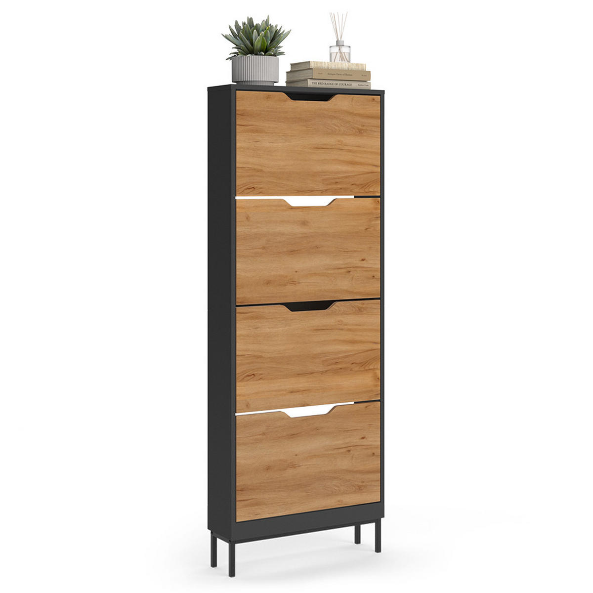 SCHUHKIPPER Luca, Anthrazit/Goldkraft Eiche, 59 x 157.5 cm mit 4 Kippfächern - Honigeiche/Anthrazit, Holzwerkstoff (59/157.5/17cm) - Vicco
