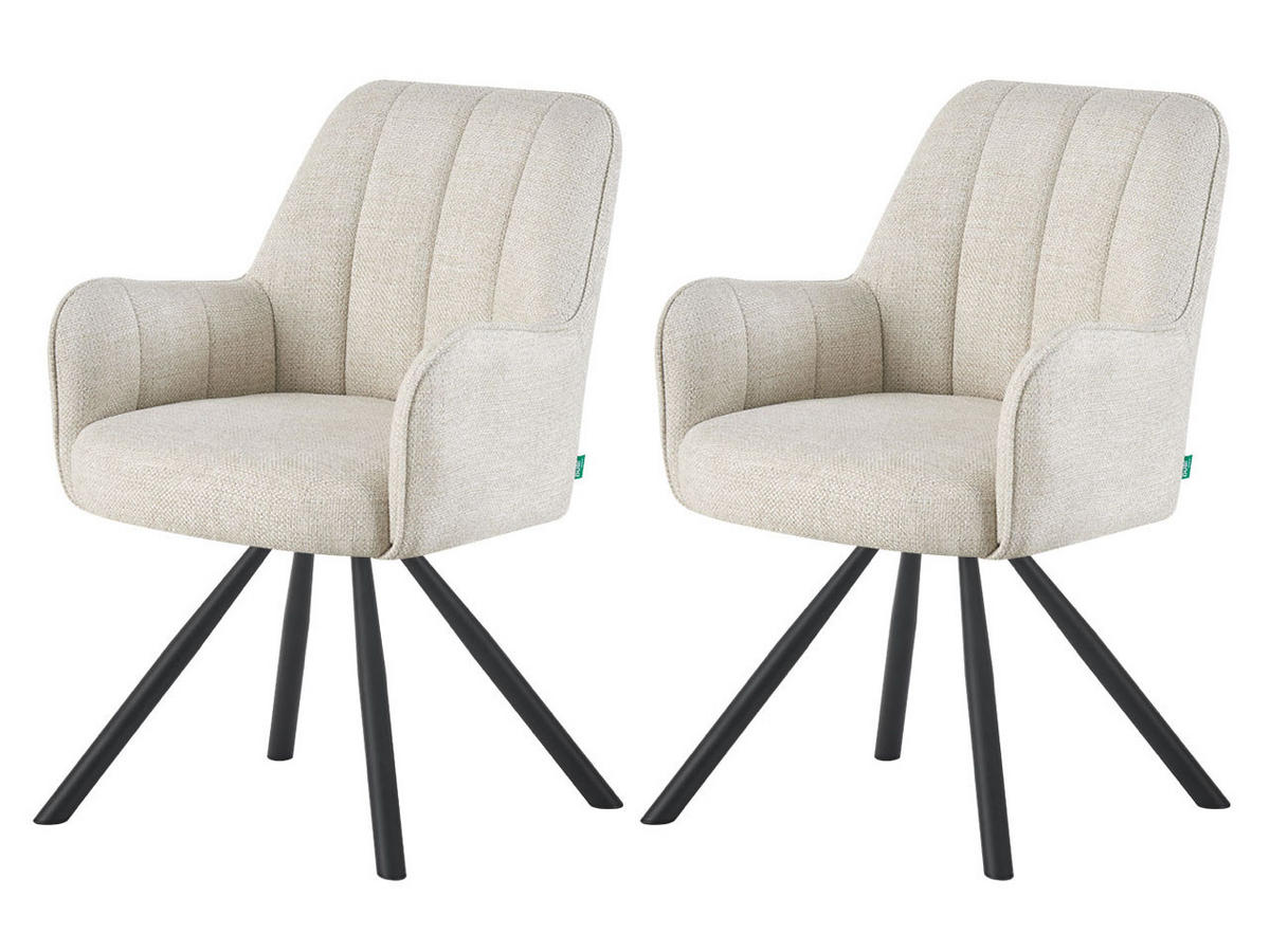 ESSZIMMERSTUHL THOMAS-ELLA 2er-Set 180°drehbar - Creme/Schwarz, Textil (58/87/62cm) - DUBI Möbel