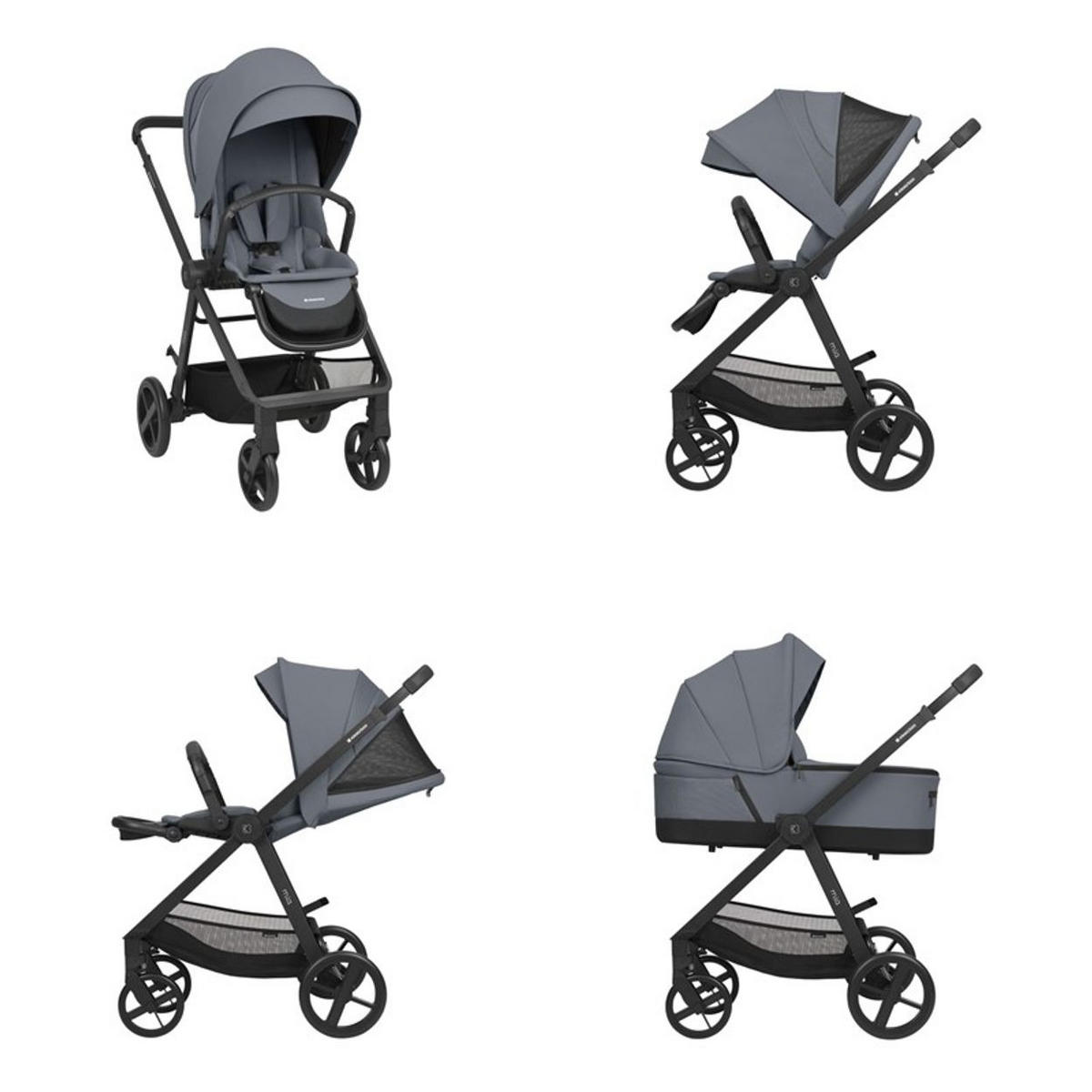 KOMBIKINDERWAGEN Mia 3 in 1 grau Babywanne Babyschale Wickeltasche Matratze - Grau, Metall (72/53/99cm) - Kikka boo
