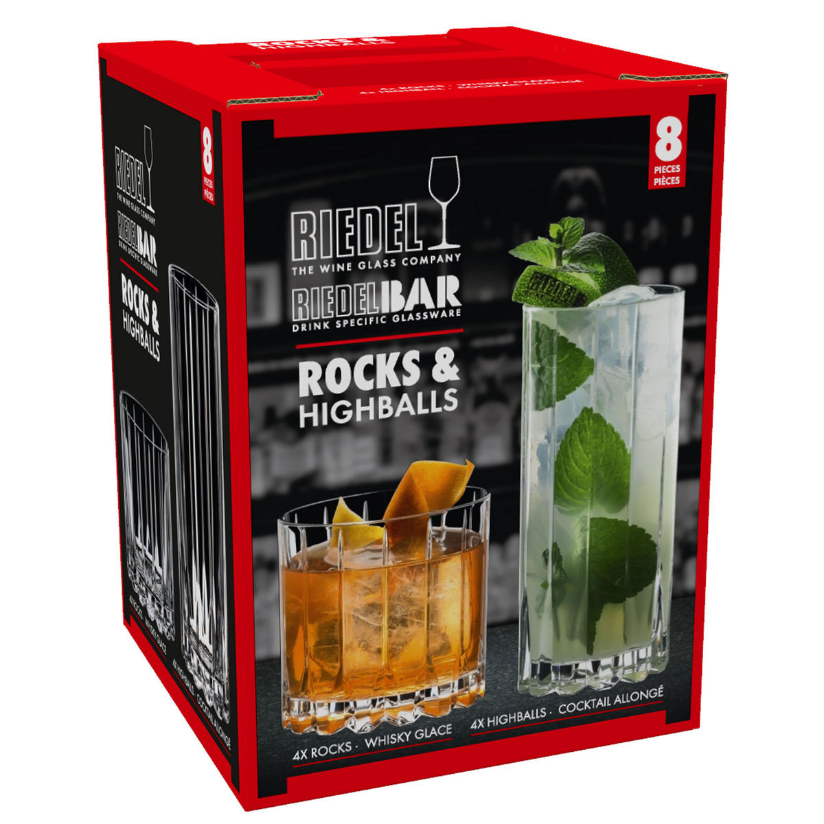 WHISKYGLAS Drink Specific Glassware Rocks und Highball Set, 8-tlg., Trinkglas - Transparent, Glas (0.4L) - Riedel
