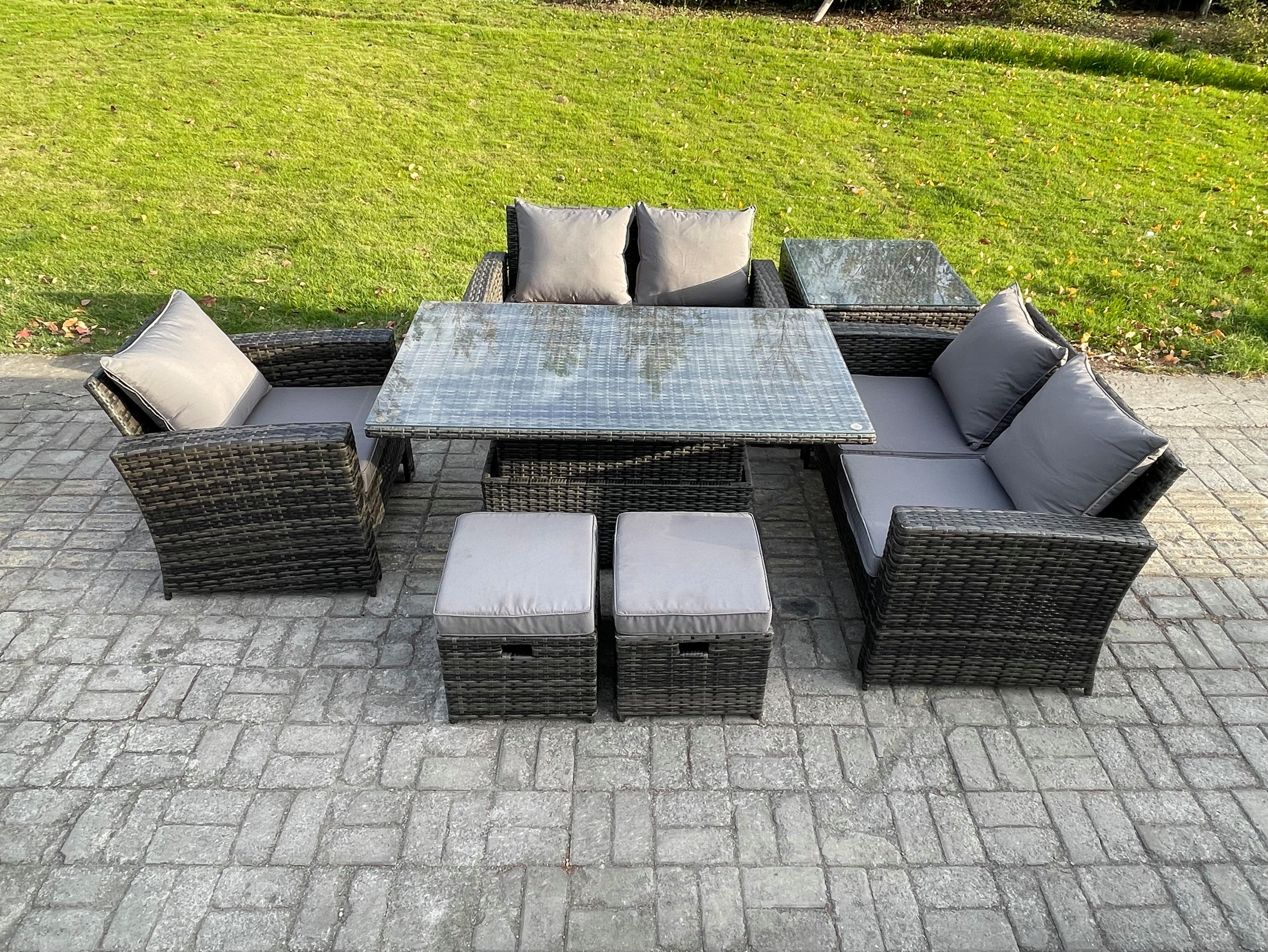 GARTENSOFA Hohe Rückenlehne Polyrattan Dunkelgrau 7-Sitzer - Dunkelgrau, Metall - Fimous