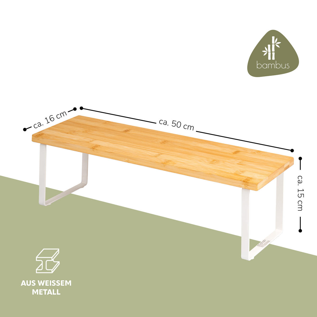 GEWÜRZREGAL Bambus/Metall weiß - Weiß, Holz (50/15/16cm) - bremermann