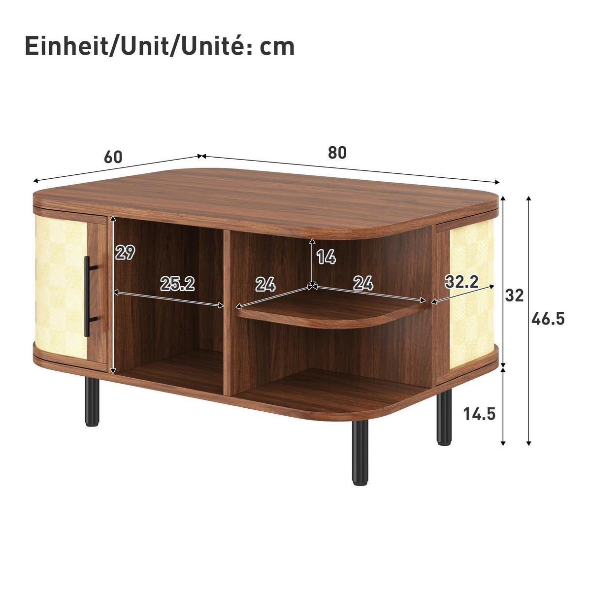 COUCHTISCH DE-37082 geschwungene Form mit Geflechtstruktur Nussbaum - Walnussfarben, Holzwerkstoff (80/60/47cm) - ComfortXL