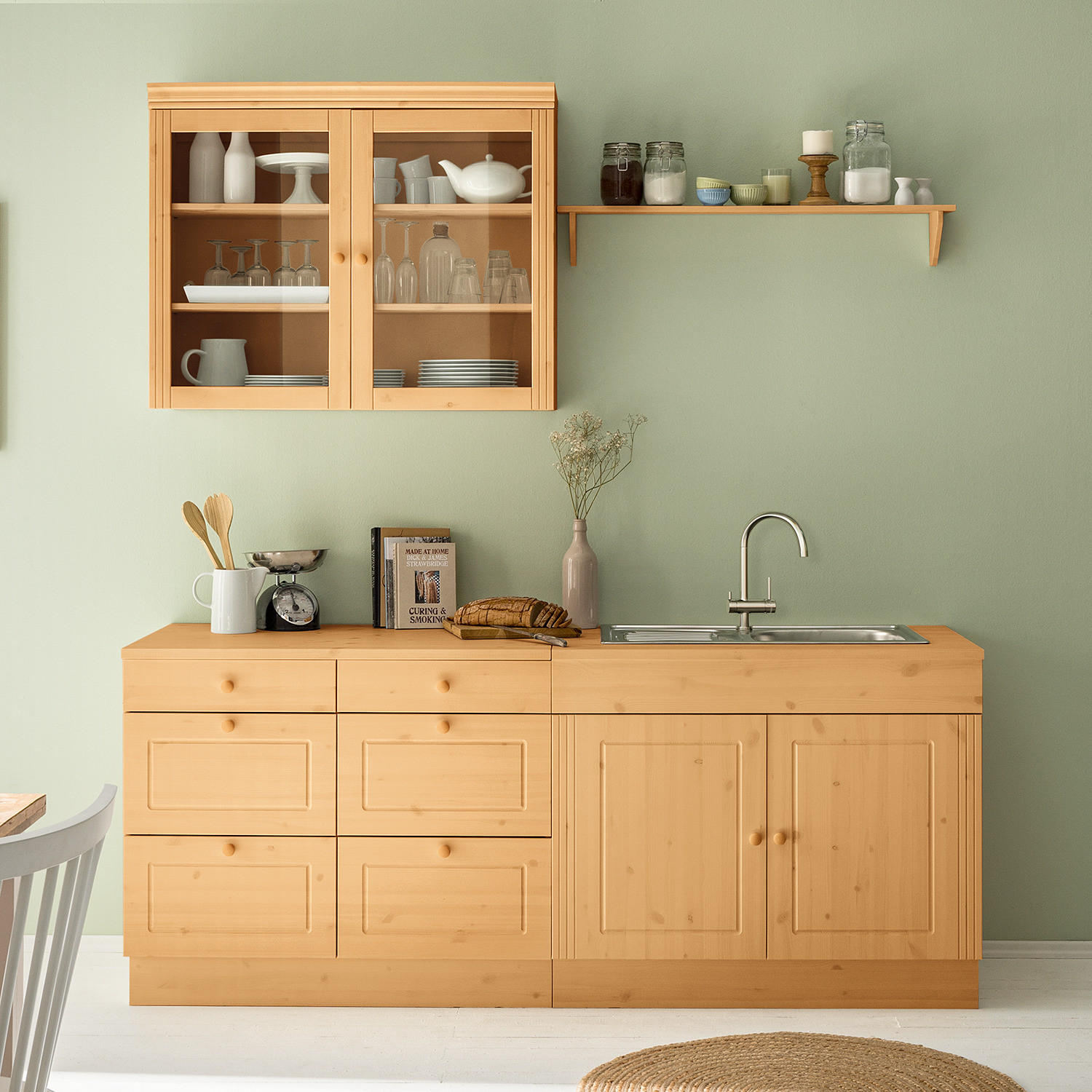 KÜCHENZEILE - Kiefer massiv - Kieferfarben, Holz (200/205/60cm) - home24