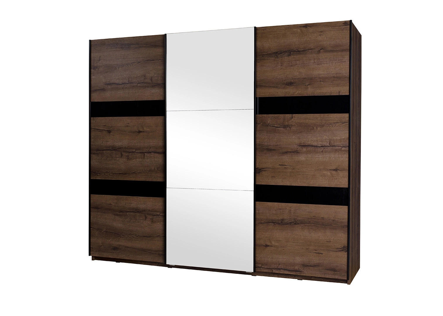 Ravio Schwebetürenschrank Braun, Schwarz Hochglanz 250x215x69 cm