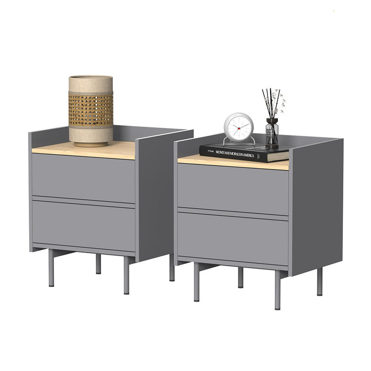 NACHTTISCH Velina Grau/Eiche 2er Set - Eichefarben/Grau, Holzwerkstoff (48/50/40cm) - Vicco