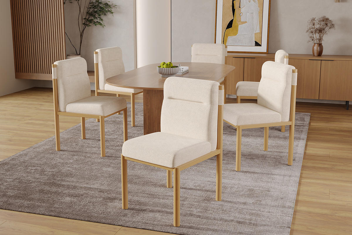 ESSZIMMERSTUHL 4er Set Sherpa Beige Eichenoptik Gepolstert - Beige, Holz (52/80.5/46cm) - FLIEKS