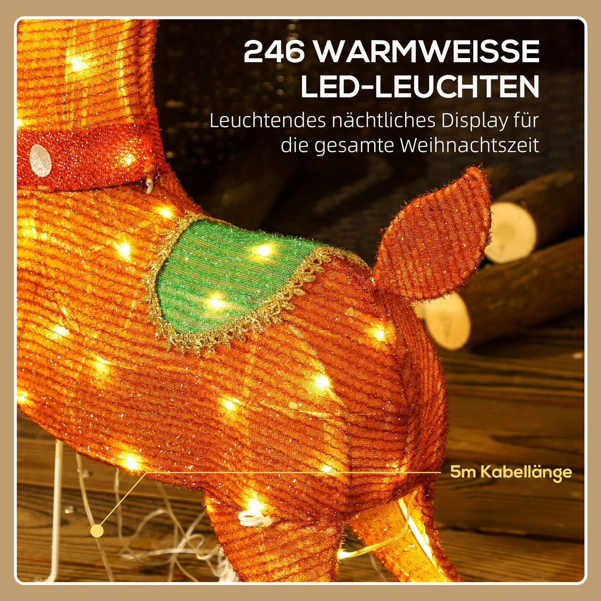 LEUCHTENDE Weihnachts-Dekoration, Weihnachtsmann auf Schlitten mit Rentieren, 148 LED-Lichter - Multicolor, Kunststoff/Metall (28/99/77cm) - Outsunny