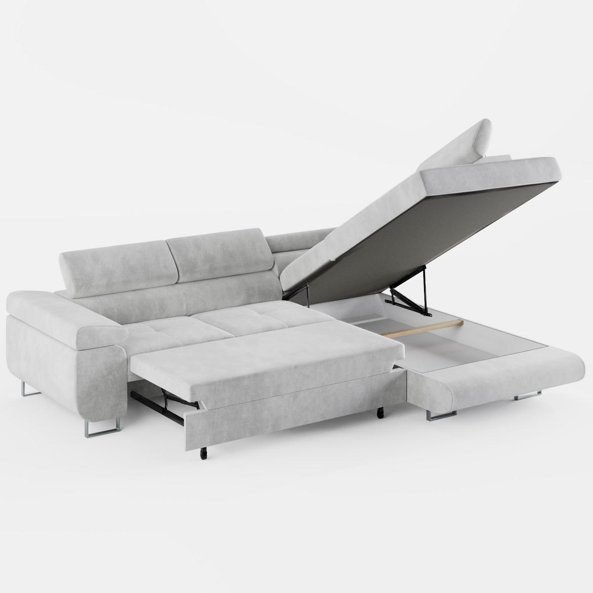 ECKSOFA VEMO EDGE Rechts Dunkelblau Velour-Stoff mit Bettkasten und Schlaffunktion - Dunkelblau, Textil (270/200cm) - Barchello