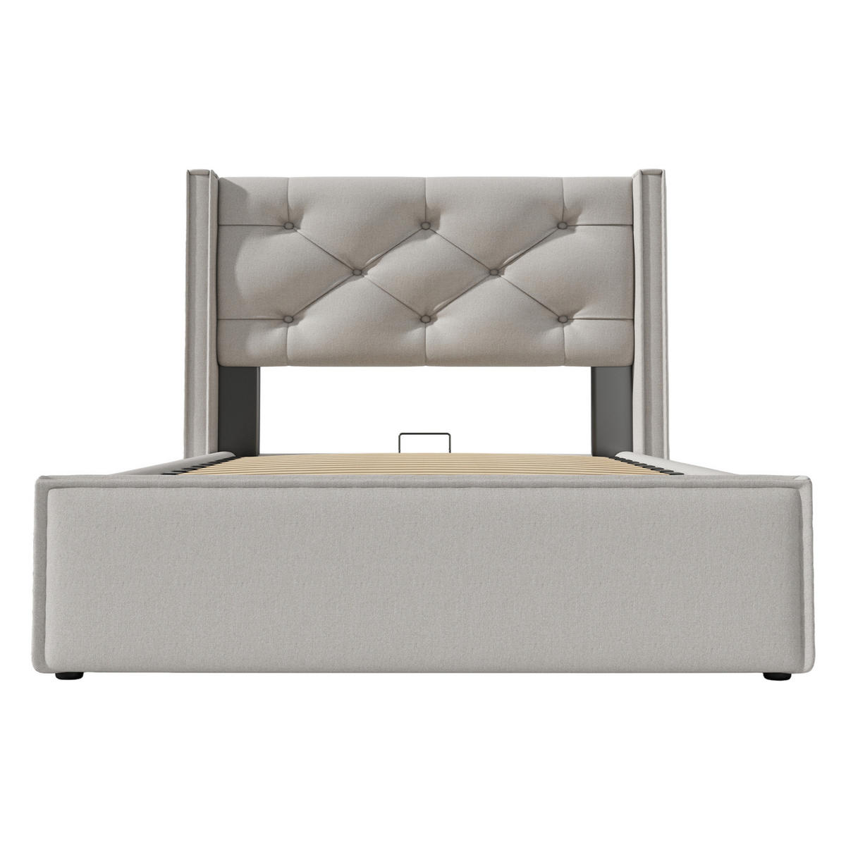 BETT mit Bettkasten 90x200 cm Baumwolle Hellgrau - Hellgrau, Metall (90/200cm) - Beauniv
