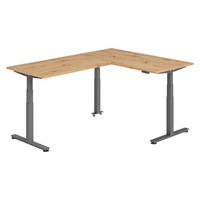 ECKSCHREIBTISCH elektrisch höhenverstellbar L-Form 220/160/74 cm in Wildeiche/Graphitfarben - Wildeiche/Graphitfarben, Holzwerkstoff (220/160/74cm) - bümö