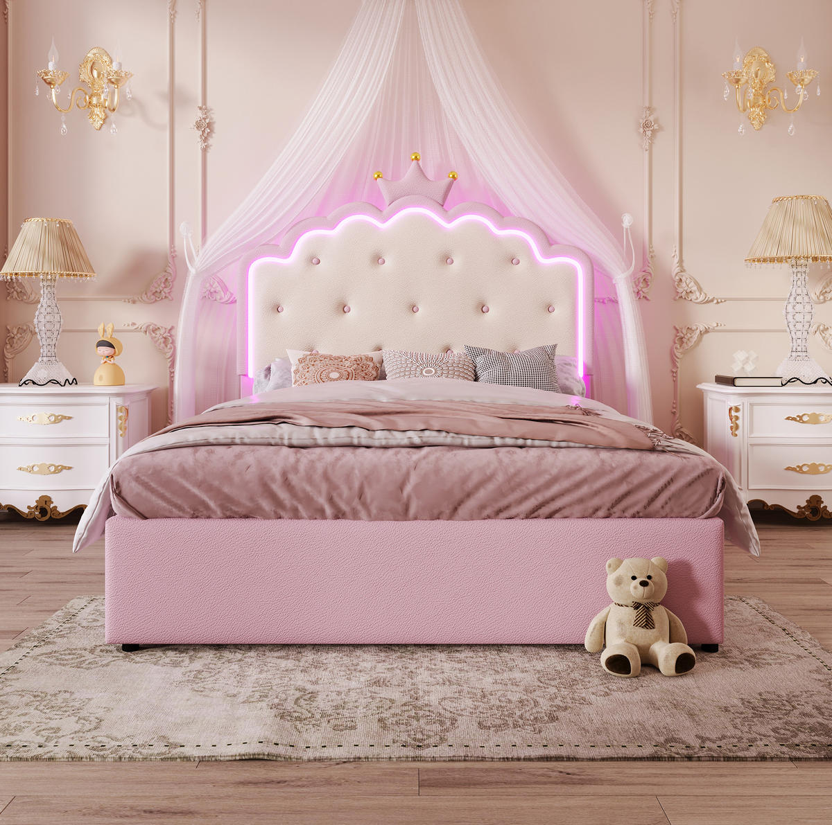 POLSTERBETT mit Ausziehbett und 2 Schubladen 140x200 cm PU Pink - Pink, Holz (140/200cm) - Meubliv