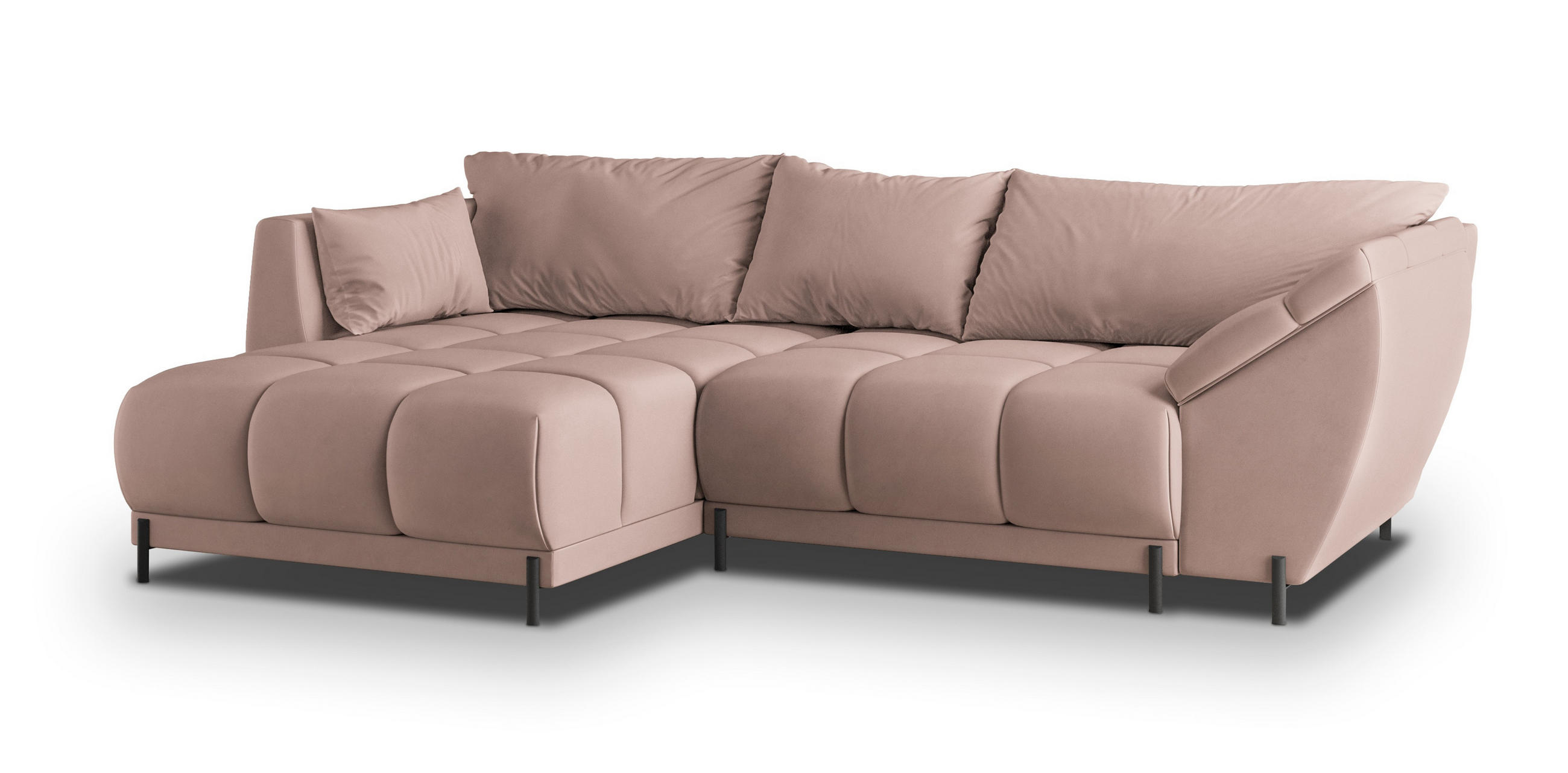 ECKSOFA VESTANO L-S Rosa Velours-Stoff mit Schlaffunktion - Rosa, Holz (287/182cm) - MASSENO