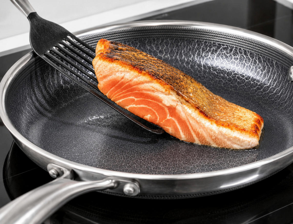 COOKINGLIFE Bratpfanne HexaCook Hybride Pfanne ø 24 cm - NON STICK - geeignet für alle Wärmequellen - keramische Antihaftbeschichtung - Grau, Metall (1/2/5cm) - Cookinglife