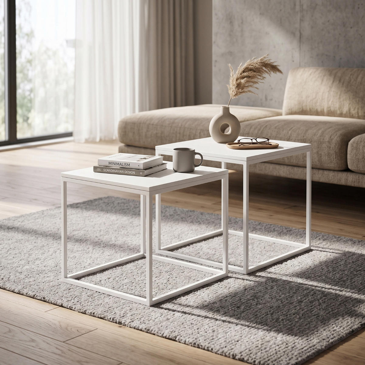 COUCHTISCH 2er-Set quadratisch Weiß - Weiß, Metall (50/50/50.5cm) - SCENA LIVING