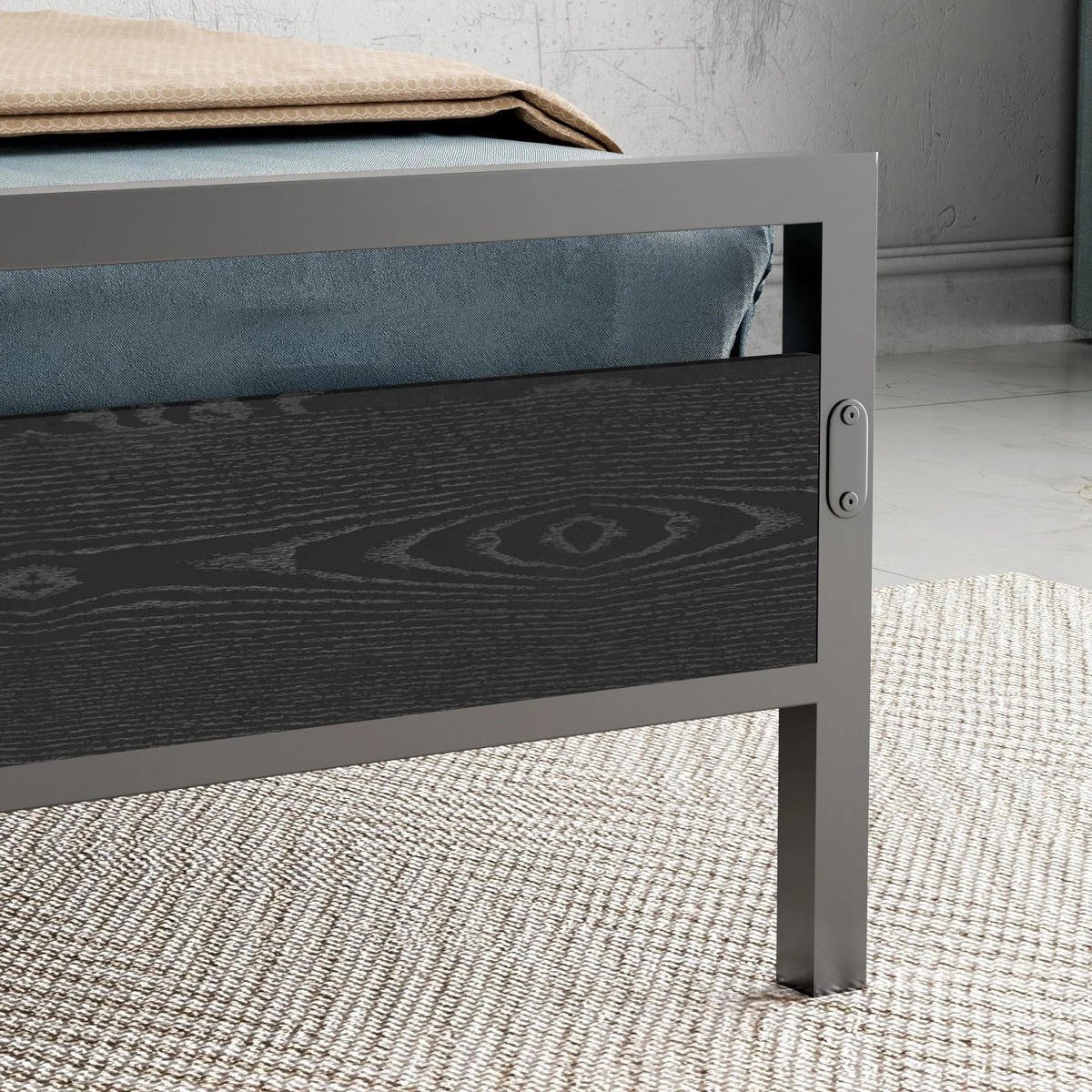 BETT 140/200 cm Schwarz Bettgestell aus Metall im Vintage-Design - Grau, Metall (140/200cm) - OKWISH