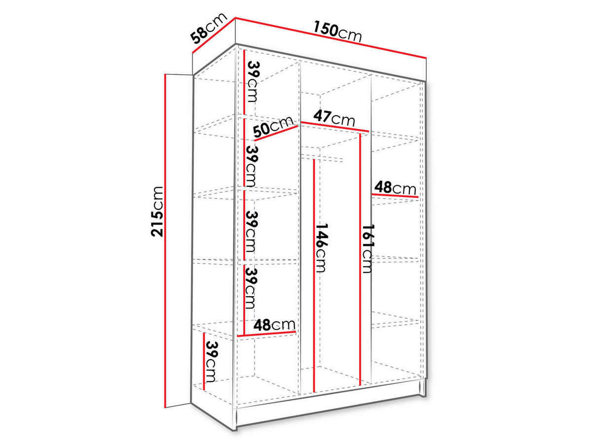 KLEIDERSCHRANK Calia I - Kaschmir/Schwarz, Holzwerkstoff/Metall (150/215/58cm) - MIRJAN24