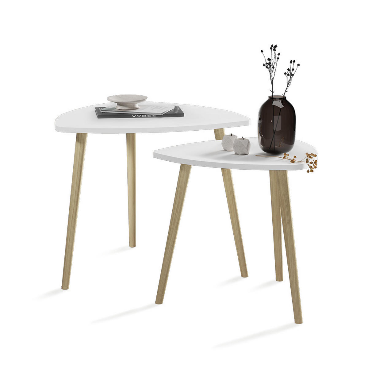 COUCHTISCH Twino Weiß/Sonoma 60 x 50 cm 2er Set - Weiß, Holzwerkstoff (60/60/50cm) - Vicco