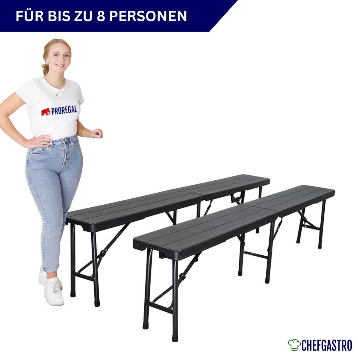 BIERBANK 2er Set klappbar wetterfest 8 Personen Kunststoff Holz Optik Schwarz - Schwarz, Kunststoff (180/43/43cm) - CHEFGASTRO