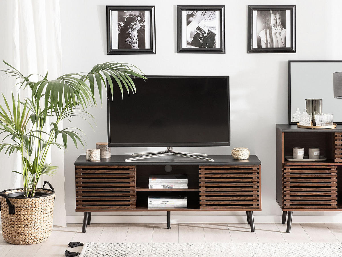 TV ORMARIĆ tamnosmeđi, crni PERTH 40/140/54 cm - tamno smeđa, drvni materijal (140/54/40cm) - Beliani