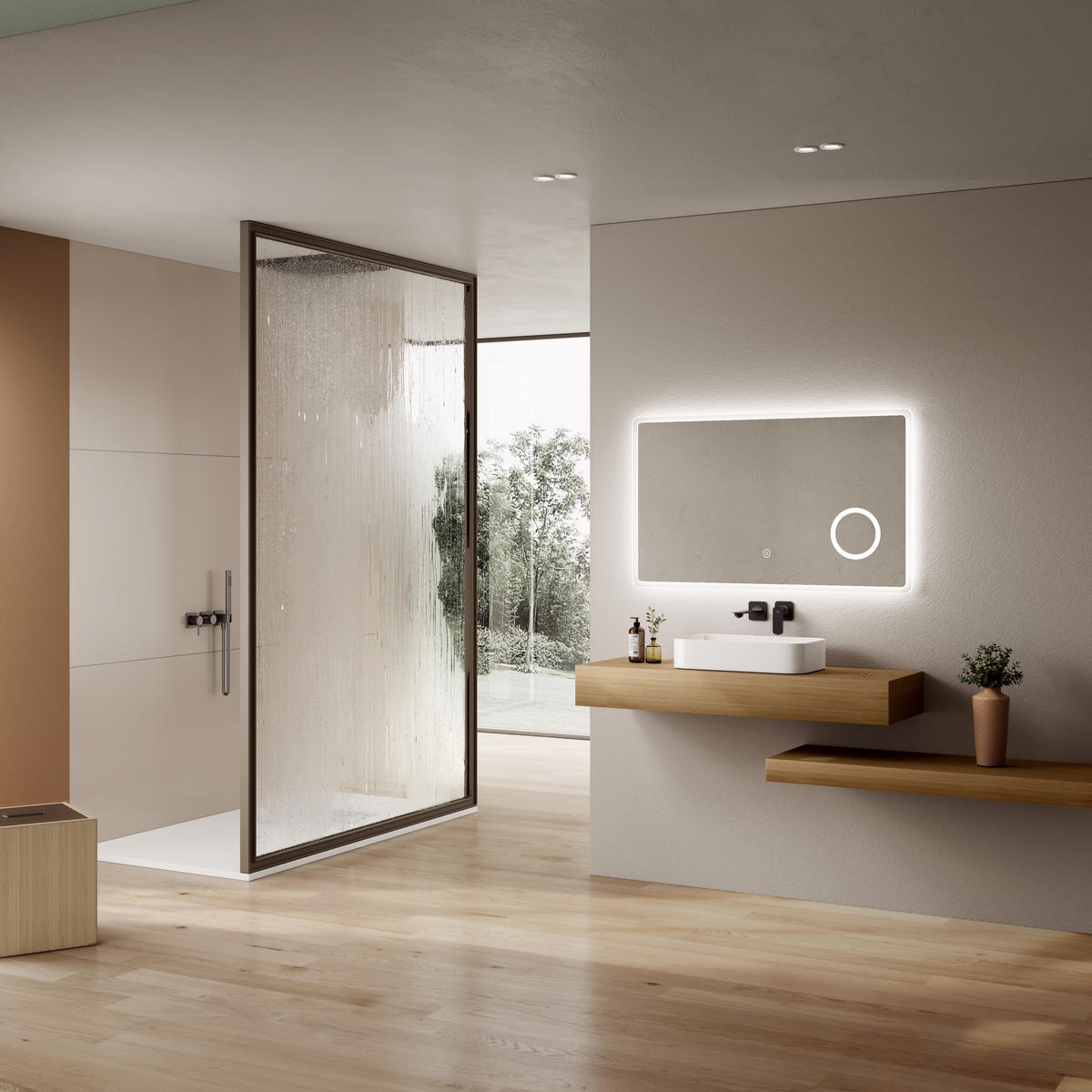 BADSPIEGEL mit Beleuchtung mit Integriertem Schminkspiegel 100/60/3,5 cm - Transparent, Glas (100/60/3.5cm) - EMKE