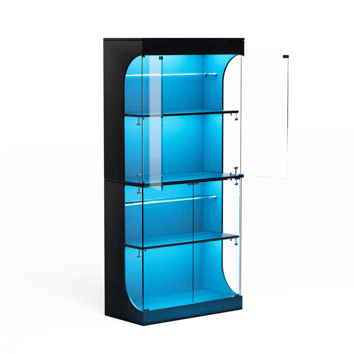 VITRINE 80/35/165 cm mit LED-Beleuchtung, Bewegungssensor und Ladestation, Schwarz - Schwarz, Glas (80/165/35cm) - Redom