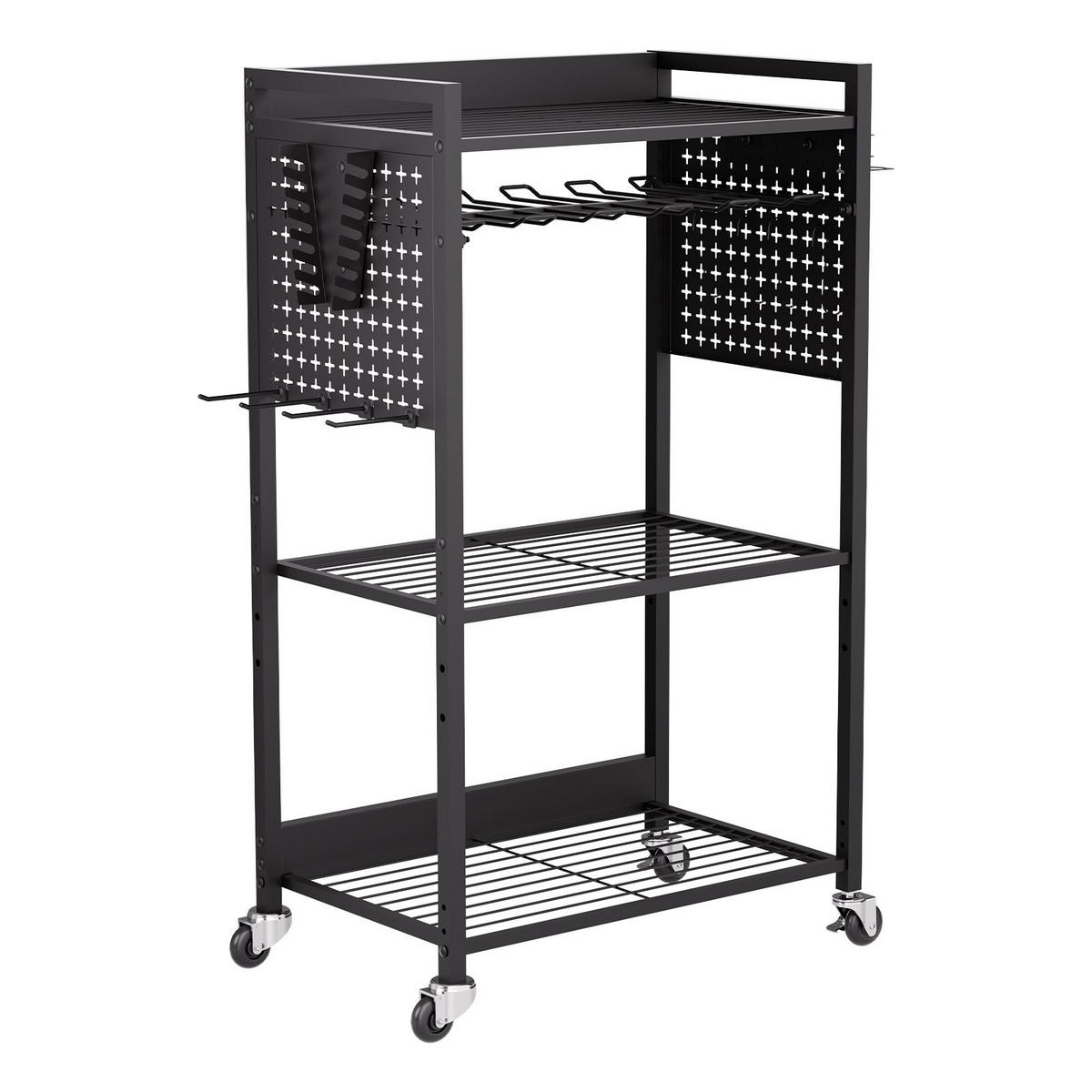 GERÄTEHALTER 4 Ebenen-Rollbarer Bohrmaschinenhalter 68kg Tragkraft Schwarz - Schwarz, Metall (10/10/10cm) - Raelunyi