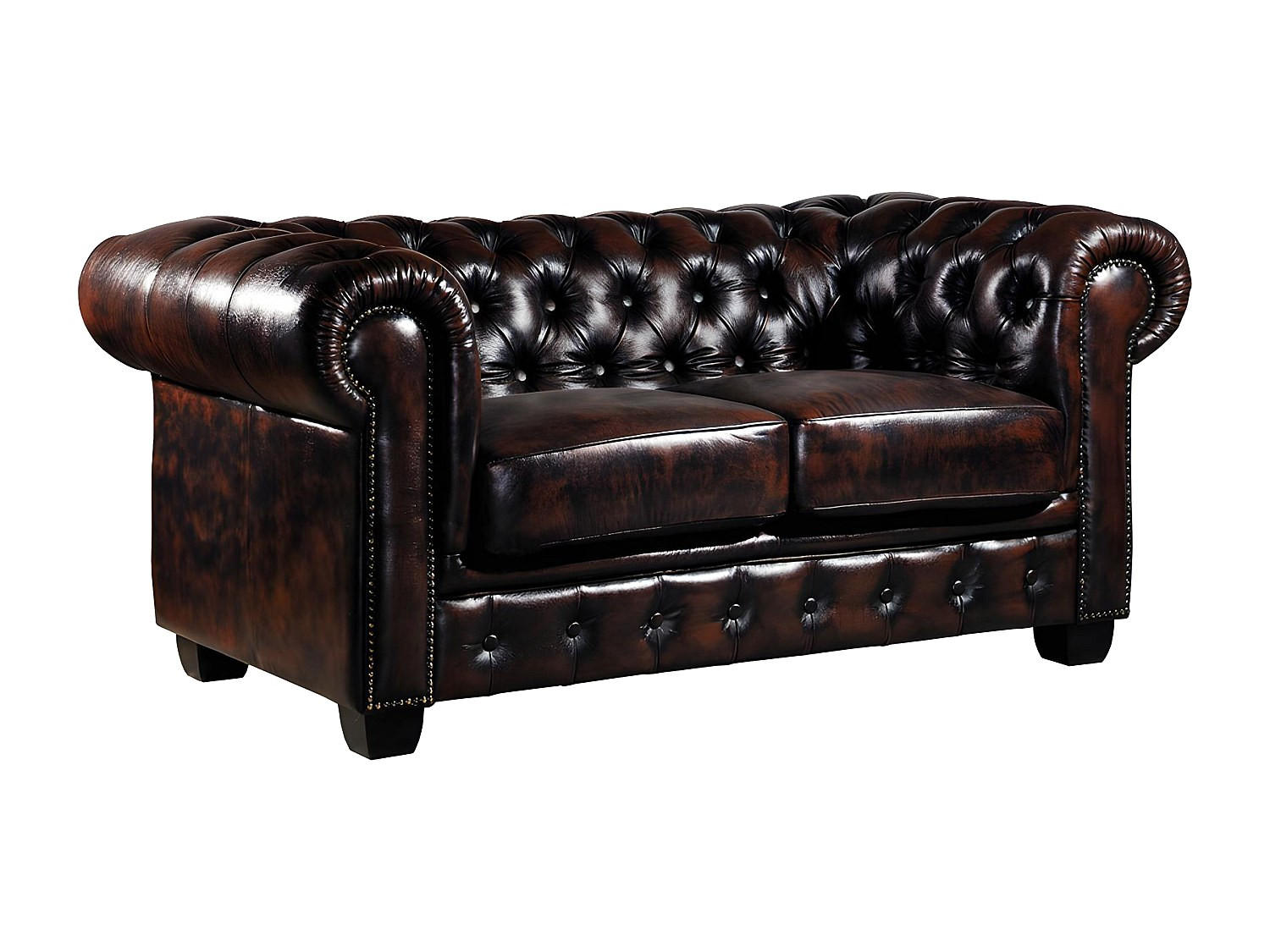 CHESTERFIELD Ledersofa 2-Sitzer - Büffelleder - Braun - BRENTON - Dunkelbraun, Leder (96/73/160cm) - Vente-Unique