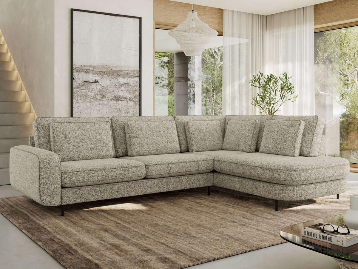 ROHOVÁ SEDAČKA CALENO L - Béžová Strukturovaná látka - Levá Strana - černá/béžová, kov/textil (317/225cm) - MKS