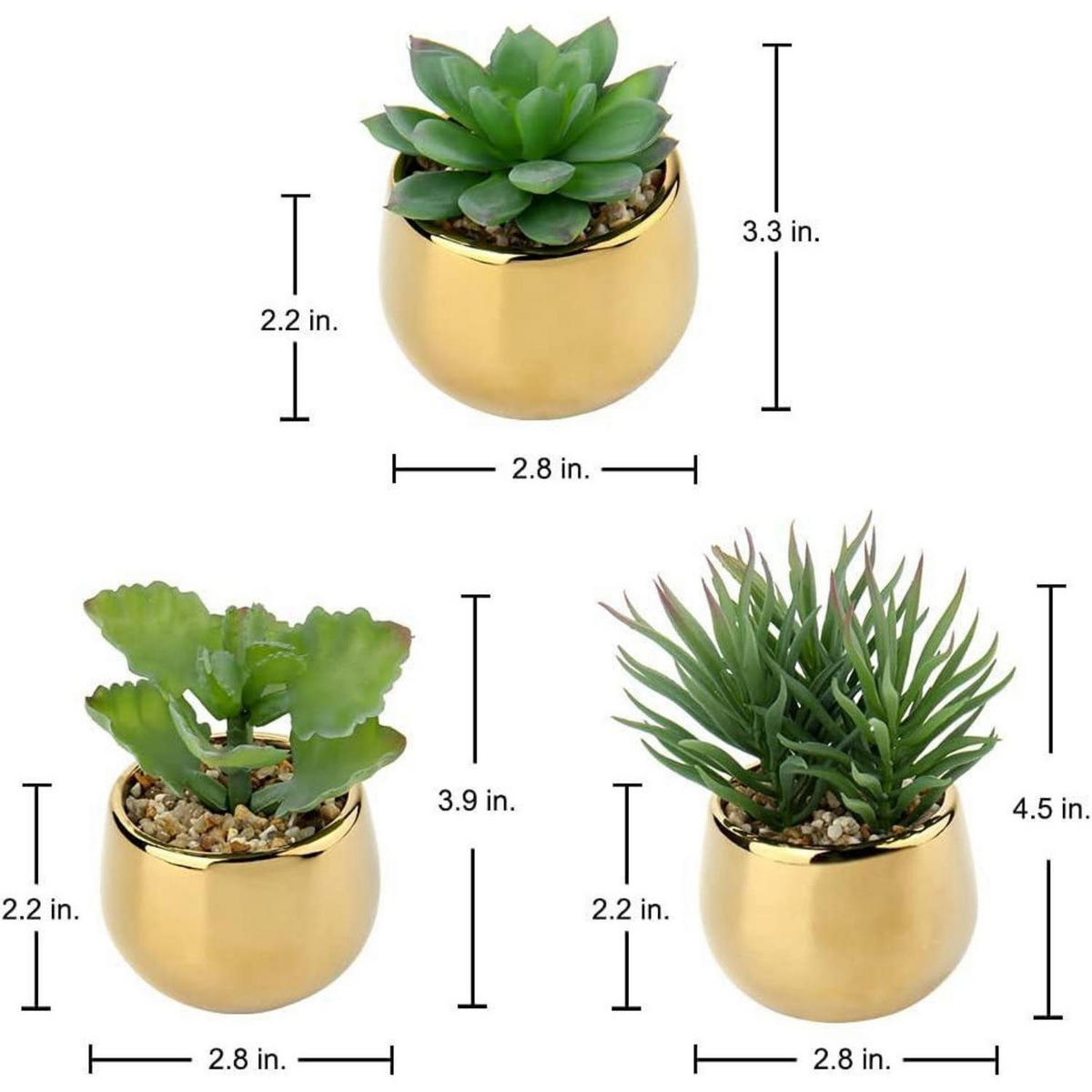 KUNSTPFLANZEN 3-teiliges Set Keramiktopf Gold - Goldfarben, Keramik (7.1cm)