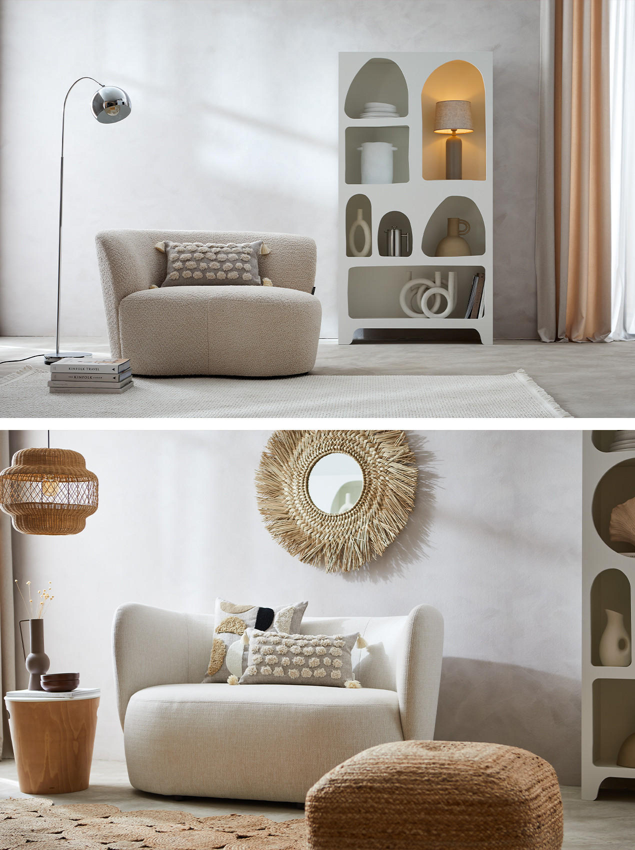 ZWEISITZER-SOFA Bouclé in Creme