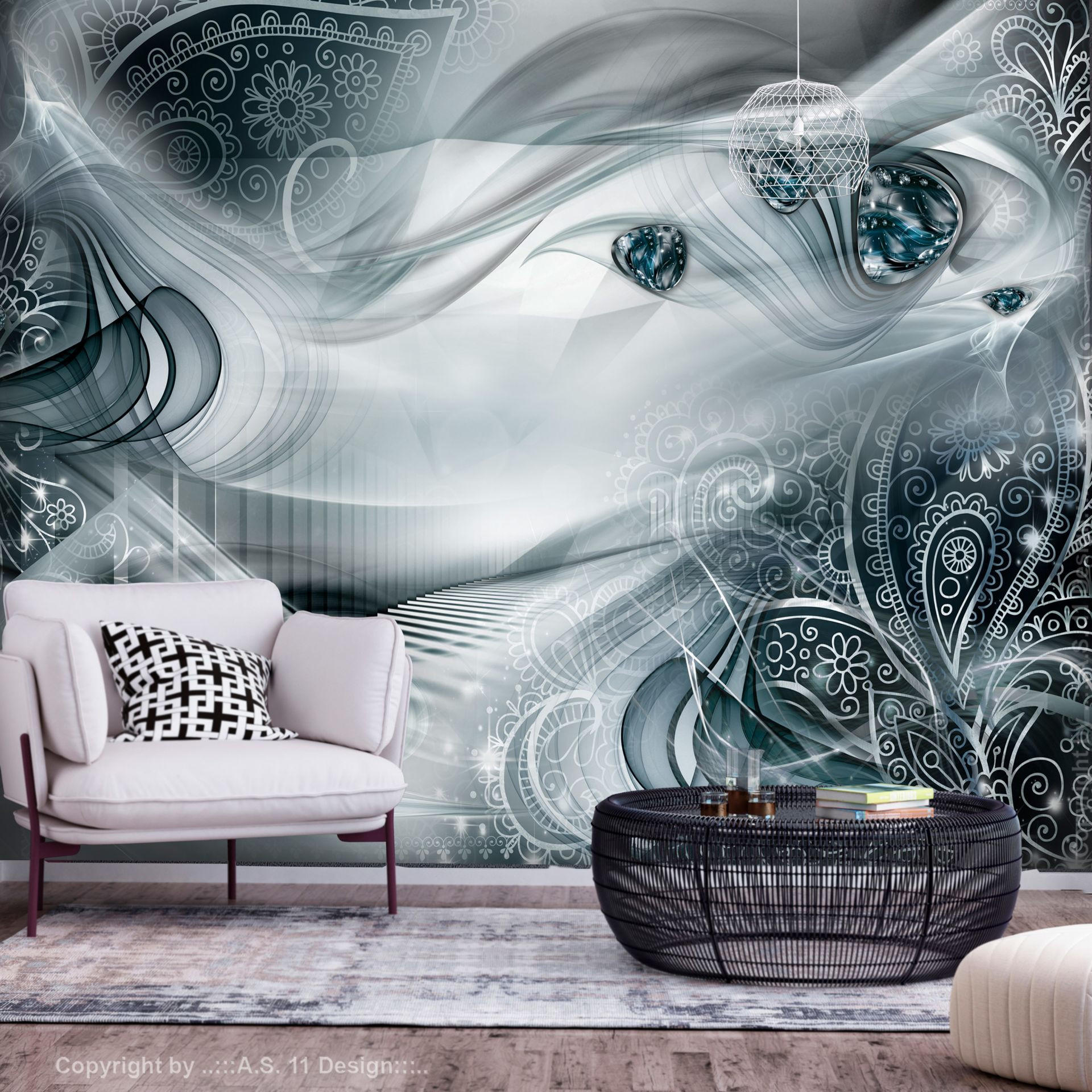 SELBSTKLEBENDE FOTOTAPETE 441/315 cm - Türkis/Grau, Kunststoff/Textil (441/1cm) - KUNSTLOFT