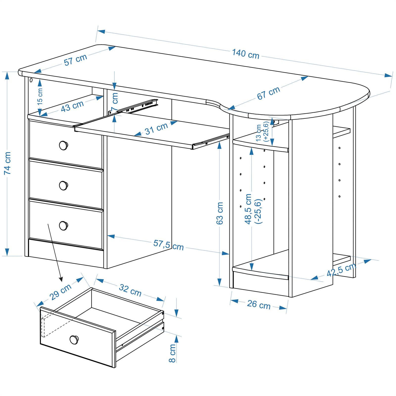 SCHREIBTISCH BOB - Weiß, Holz (67/140/74cm) - IDIMEX