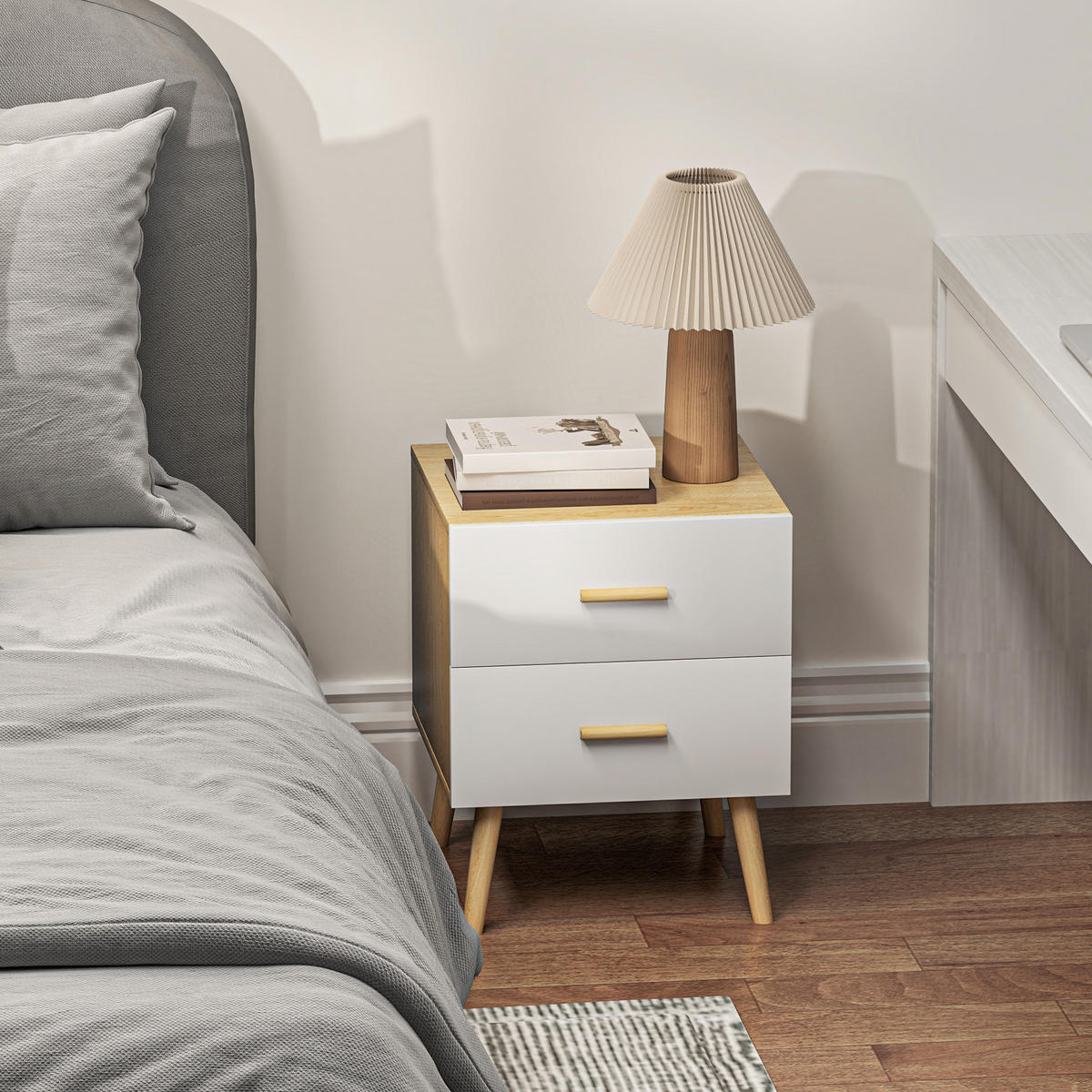 NACHTSCHRANK DE-12948 2 Schubladen, modern Eiche - Eichefarben, Holzwerkstoff (40/50/40cm) - ComfortXL