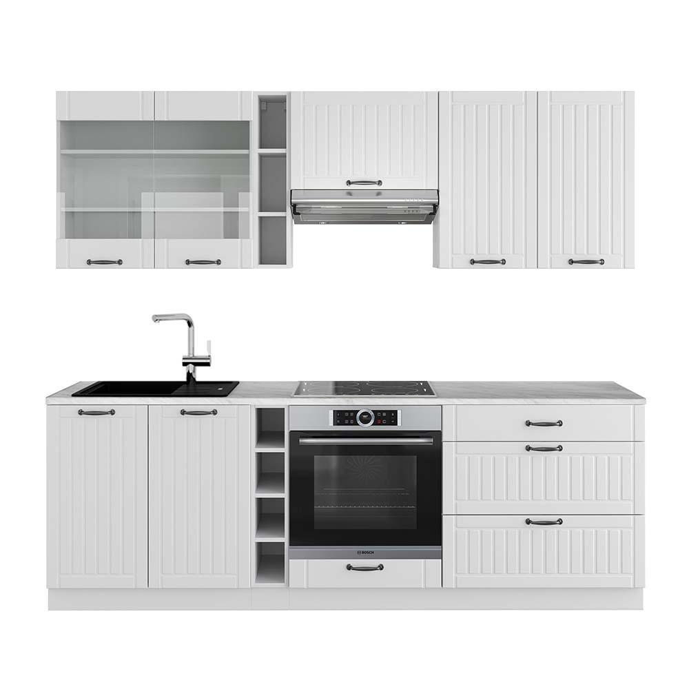 KÜCHENZEILE Fame-Line Weiß Landhaus/Weiß 235 cm, AP Marmor - Creme/Weiß, Holzwerkstoff (235/81.6/60cm) - Vicco