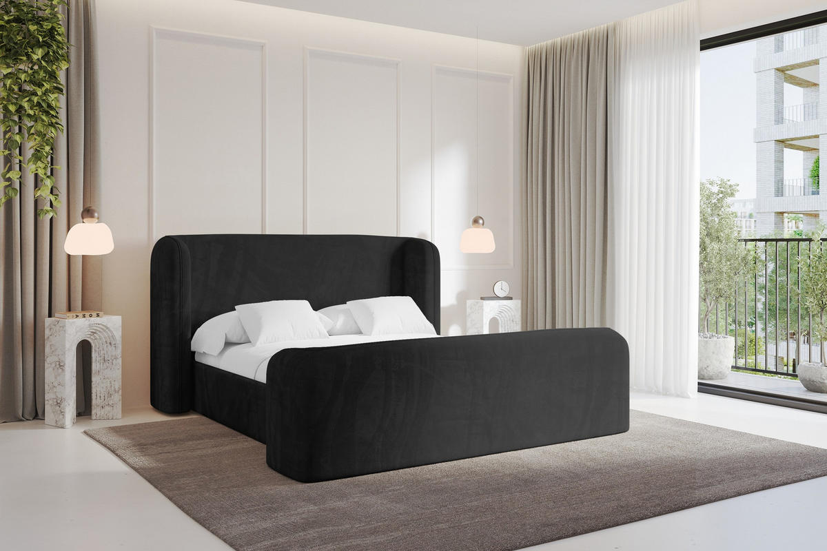POLSTERBETT mit Bettkasten, Fußteil und Lattenrost, Boxbett ohne Matratze - ESTI-Z 160x200 Schwarz - Schwarz, Holzwerkstoff/Textil (160/200cm) - ALTDECOR