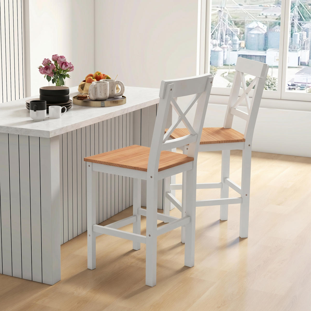 BARHOCKER 2er-Set Naturfarben 46.0/41.0/97.5 cm - Naturfarben, Holz (41/97.5/46cm)