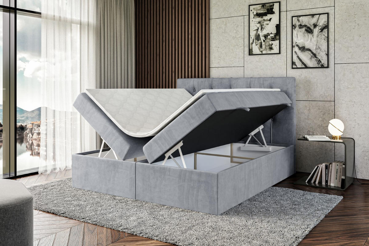 BOXBETT mit Matratze H3 und Lattenrost - MIRAGE - 200x200 Grau - Grau, Holzwerkstoff (200/200cm) - ALTDECOR