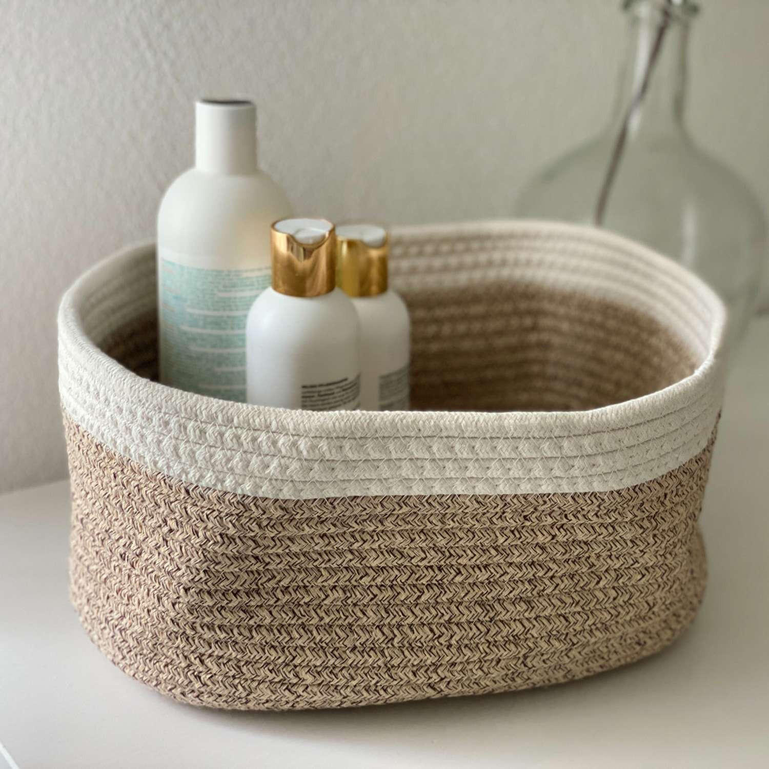 Thumbnail - Intirilife Aufbewahrungskorb, Beige, Textil, 22.5x14x33.5 cm, Badaccessoires