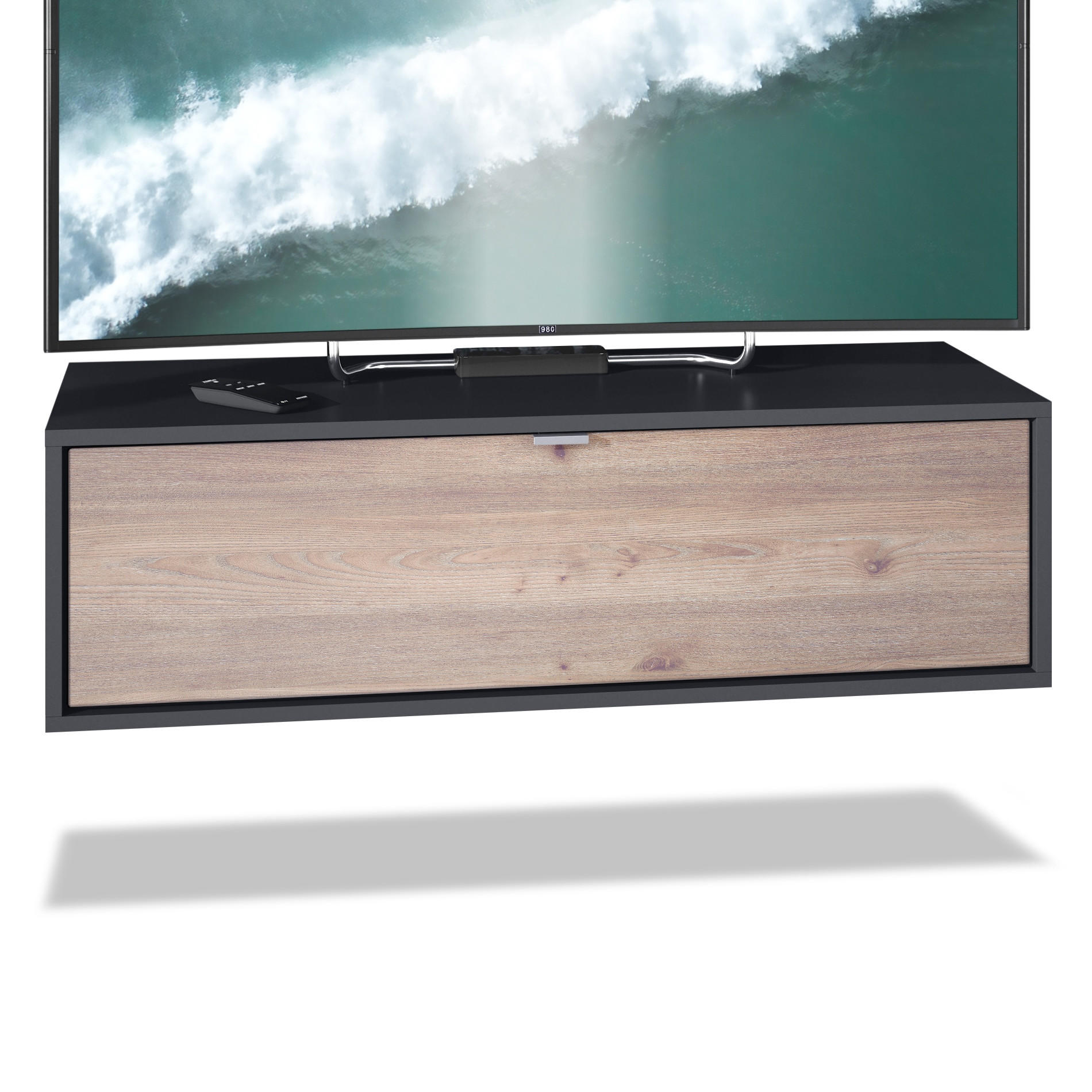 Vladon Lowboard Silbereichen 100x29x37 cm