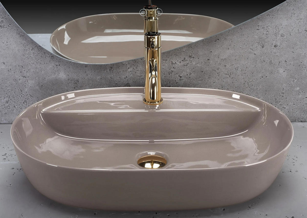 AUFSATZWASCHBECKEN Rea Aura 61 Beige Shiny - Beige, Keramik (41/13/61cm) - REA