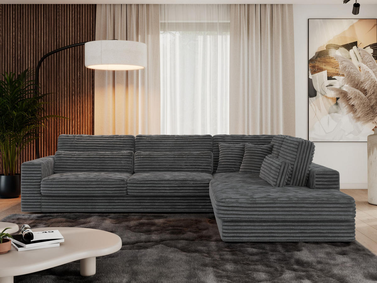 ECKSOFA Savona Dunkelgrau breiter Cord - rechts - Dunkelgrau/Schwarz, Kunststoff/Textil (249/316cm) - MKS