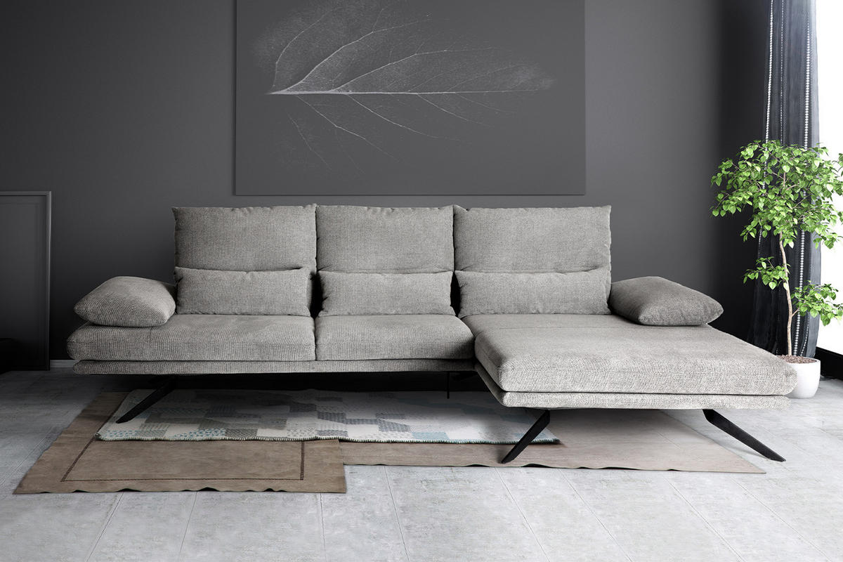 ECKSOFA FENICE Hellgrau Webstoff - Hellgrau/Schwarz, Textil (297/168cm) - KAWOLA
