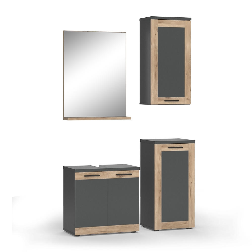 BADMÖBEL-SET Niko Anthrazit mit Midi, und Hängeschrank - Eichefarben/Anthrazit, Holzwerkstoff (60/59.1/34.3cm) - Vicco