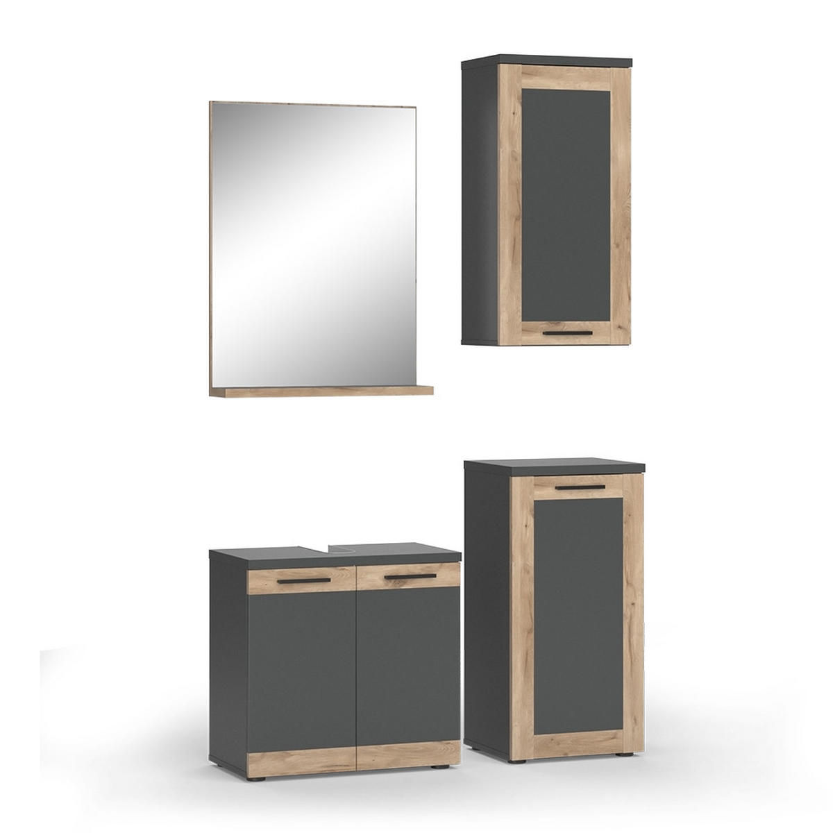 BADMÖBEL-SET Niko Anthrazit mit Midi, und Hängeschrank - Eichefarben/Anthrazit, Holzwerkstoff (60/59.1/34.3cm) - Vicco