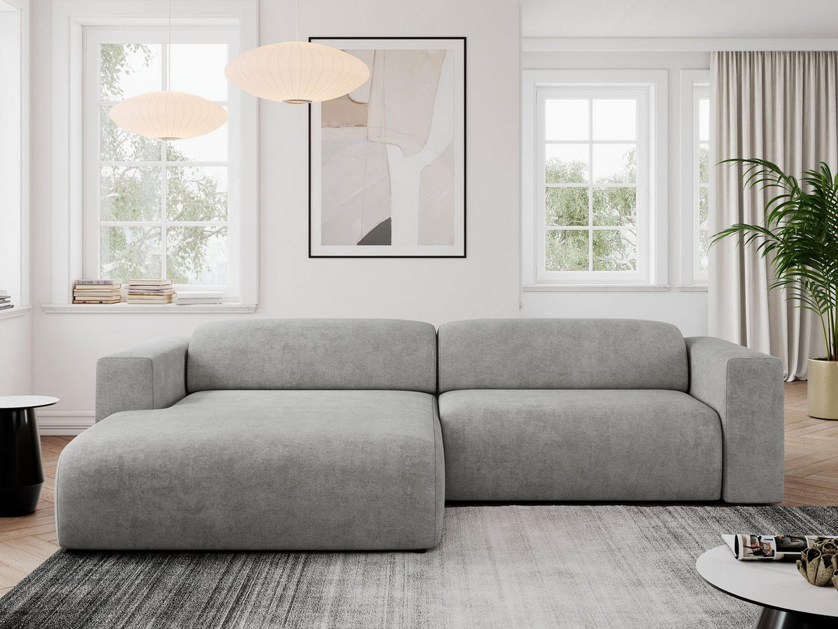 ECKSOFA PASADENA Hellgrau Struktur - Links Seite - Hellgrau/Schwarz, Kunststoff/Textil (288/180cm) - MKS