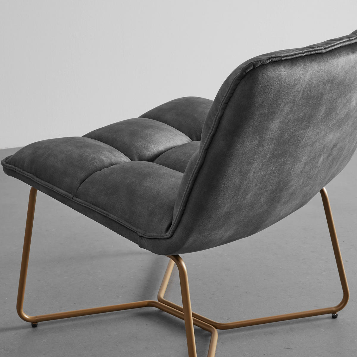 SESSEL Rina Grau Samt Gepolstert - Grau, Holz (67/76.5/69.5cm) - Bessagi Home