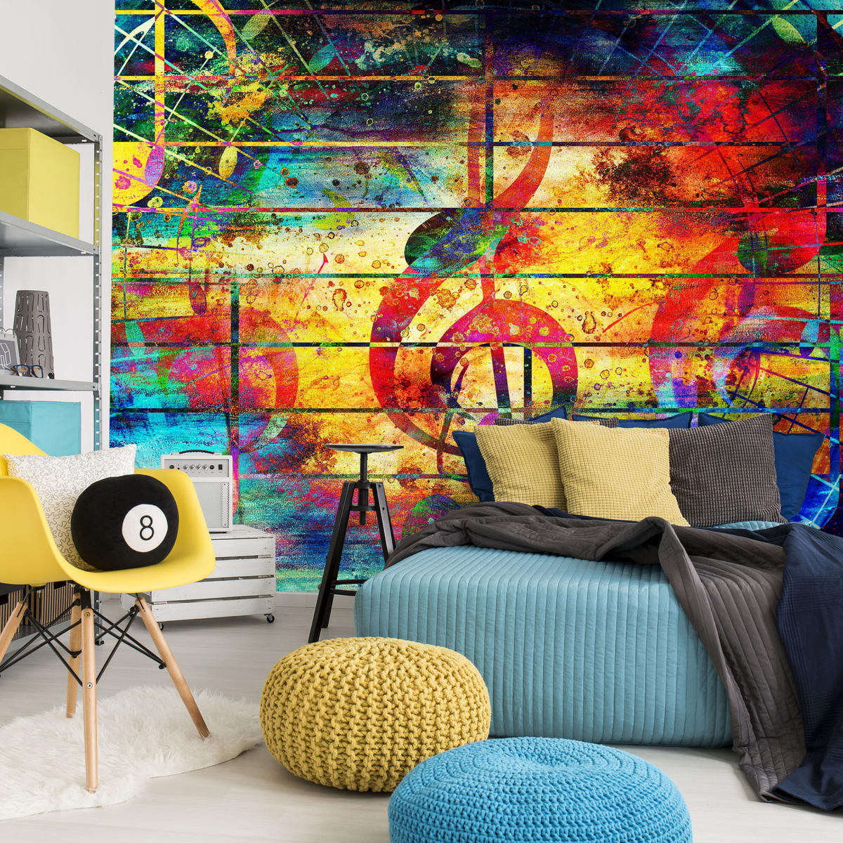 FOTOTAPETA Pre Študentskú Izbu Farebná Abstraktná HUDBA Graffiti NOTY 150 x 105 cm - oranžová/žltá, papier (150/105cm) - Muralo