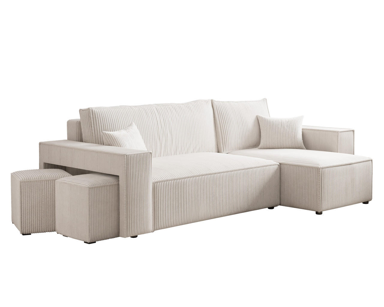 ECKSOFA PARIS mit Schlaffunktion und Bettkasten Creme - Ecru, Holzwerkstoff/Kunststoff (262/145cm) - Idohome